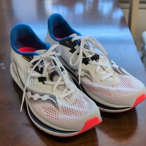 White and Blue Athletic Running Shoes